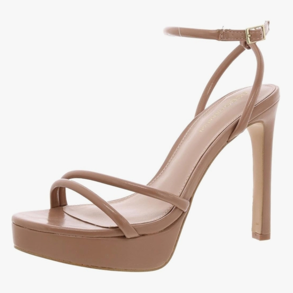 BCBGeneration Tan Patent Strappy Platform Heels 5.5M